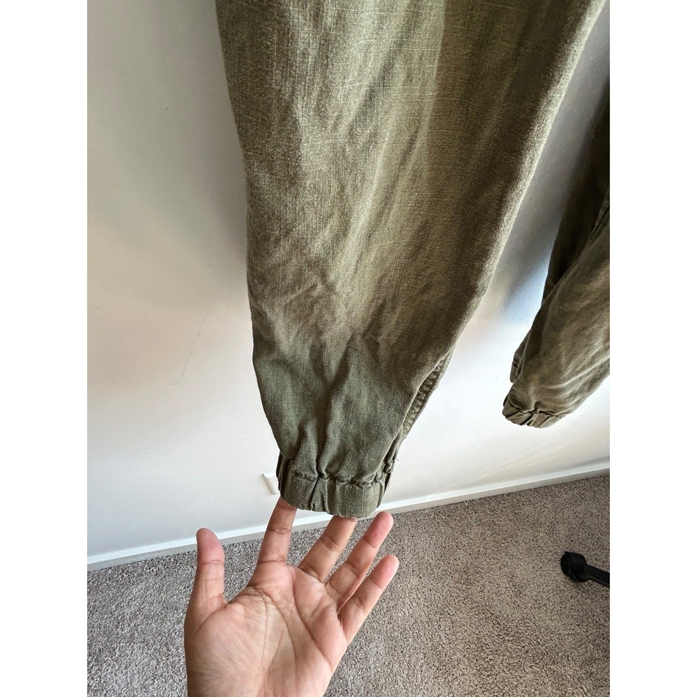 Point Sur Women's Elastic Waist Tapered Leg Pants Military Green Sz T10 Linen - Picture 5 of 9